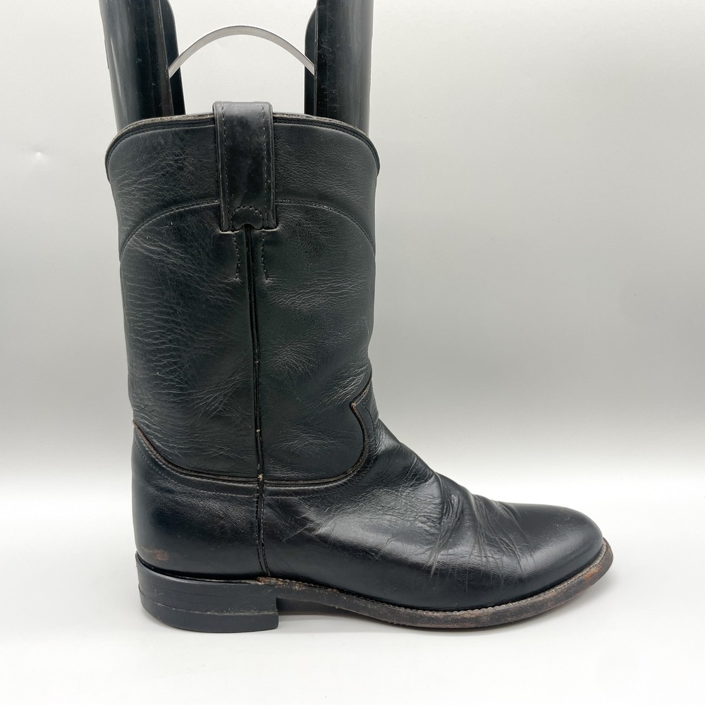 Justin Mens 8.5 D Classic Roper Cowboy Boots Black Leather Western VTG USA Biker